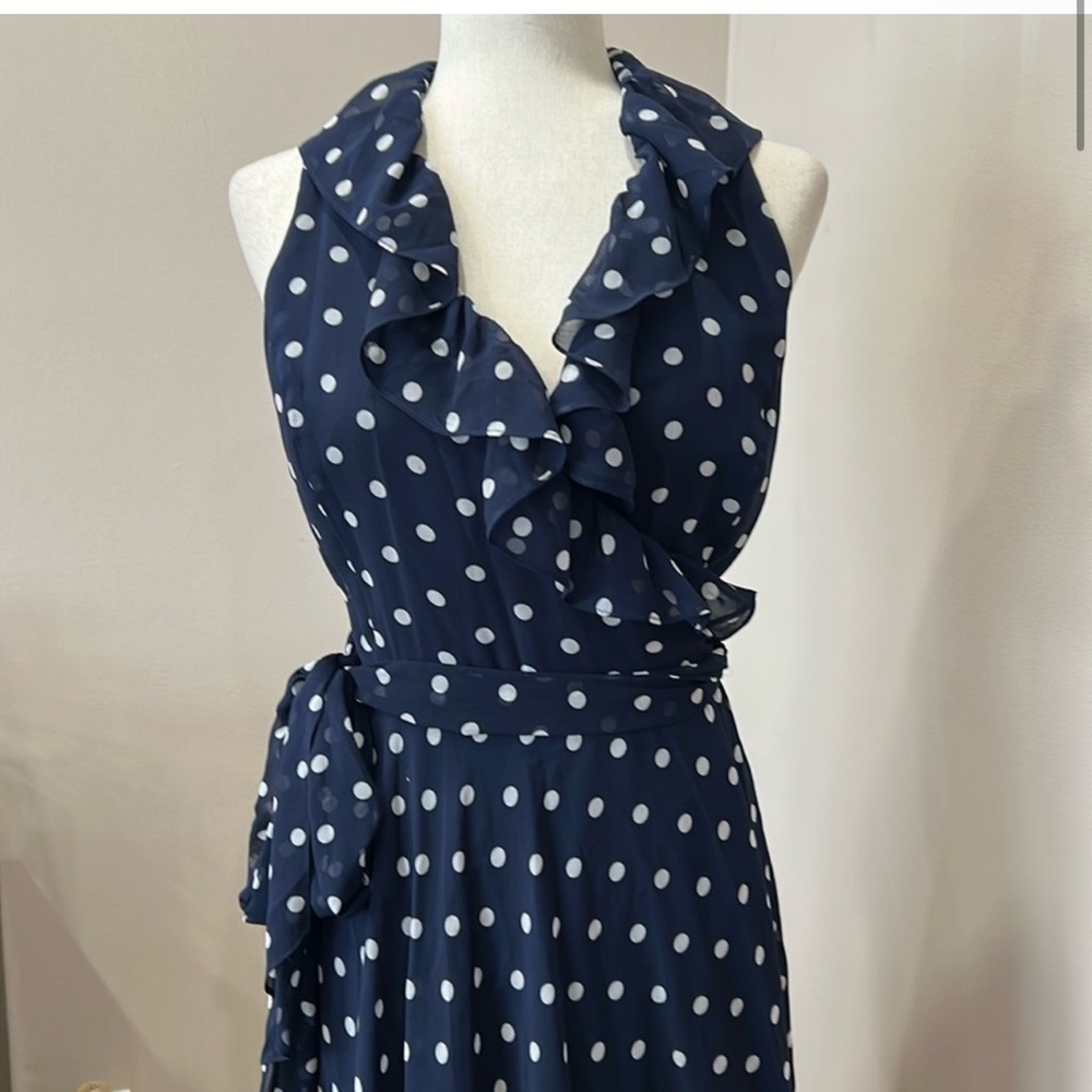 Polka Dot Halter Dress - Navy and White